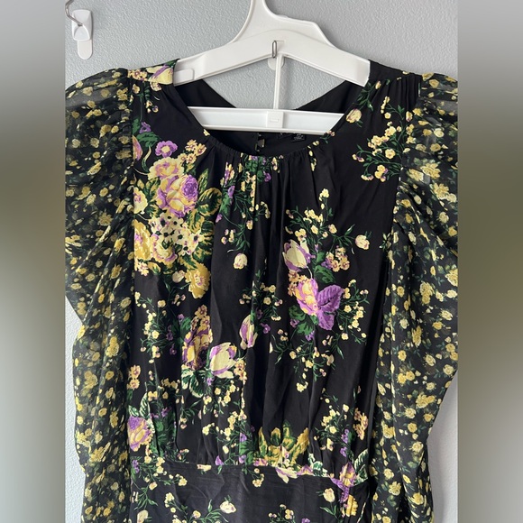 For Love and Lemons black yellow floral Ross asymmetrical hem dress sz XS - Picture 6 of 11